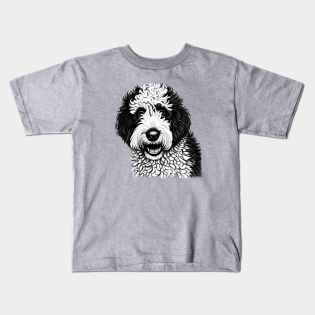 Sheepadoodle Dog Sketch Kids T-Shirt by KayBee Gift Shop